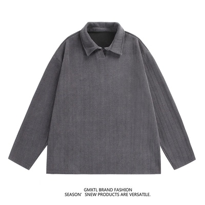 麦穗文polo领卫衣男秋季潮牌美式提花长袖oversiz宽松套头外套JL