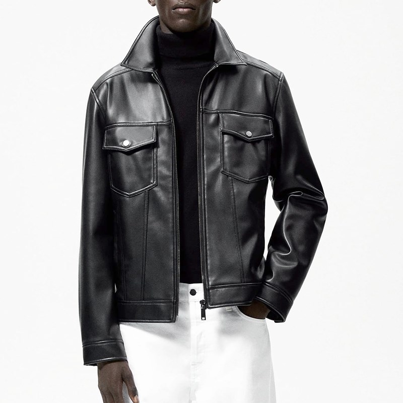新款春秋男装仿皮夹克8281886 800男士欧美简约PU皮衣工装外套潮