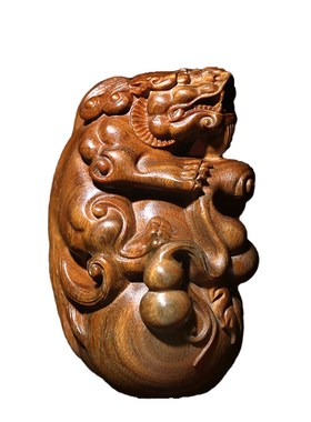 天然绿檀玉檀木貔貅葫芦创意文玩手把件家居装饰品桌面工艺品摆件