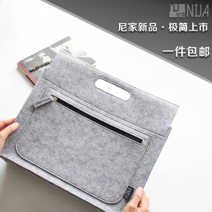 尼家 A4毛毡加厚手提资料袋 拉链袋帆布文件包双层男士办公文件袋