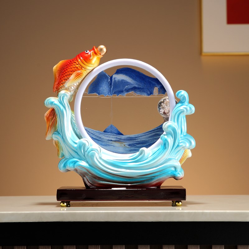 年年有余鱼流沙画摆件家居客厅酒柜玄关装饰品办公室乔迁开业礼物图片