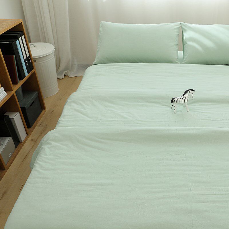 水洗棉浅绿全棉水洗棉纯棉被套150x200四件套单件单人被罩2023新
