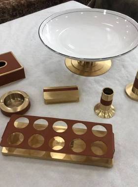 KTV摆台用品不锈钢包皮新款纸巾盒烟缸轻奢风格耐摔金属纯铜摆件