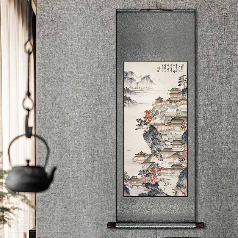 溥儒汉苑图新中式卷轴挂画竖版餐厅书房装饰画玄关客厅过道壁画