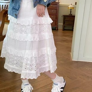 2026春款女童白色半身裙长款春秋洋气蕾丝蛋糕裙春装儿童春季裙子