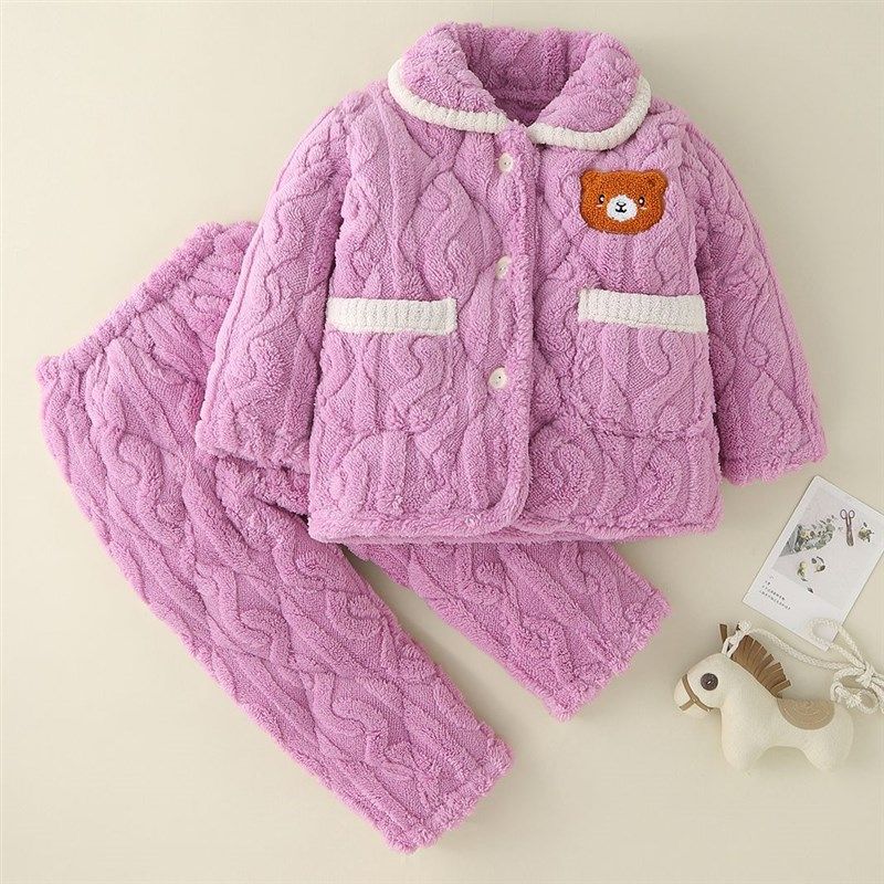 儿童法兰绒家居服冬季加厚三层夹棉男孩女童珊瑚绒卡通宝宝睡衣,童装/婴儿装/亲子装,家居服套装,淘宝优惠券,粉丝福利购,淘宝优惠卷