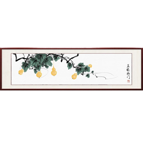 五福临门手绘新中式卧室床头装饰画老人房客厅沙发背景墙挂画葫芦