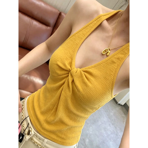 纯欲辣妹风扭结挂颈吊带