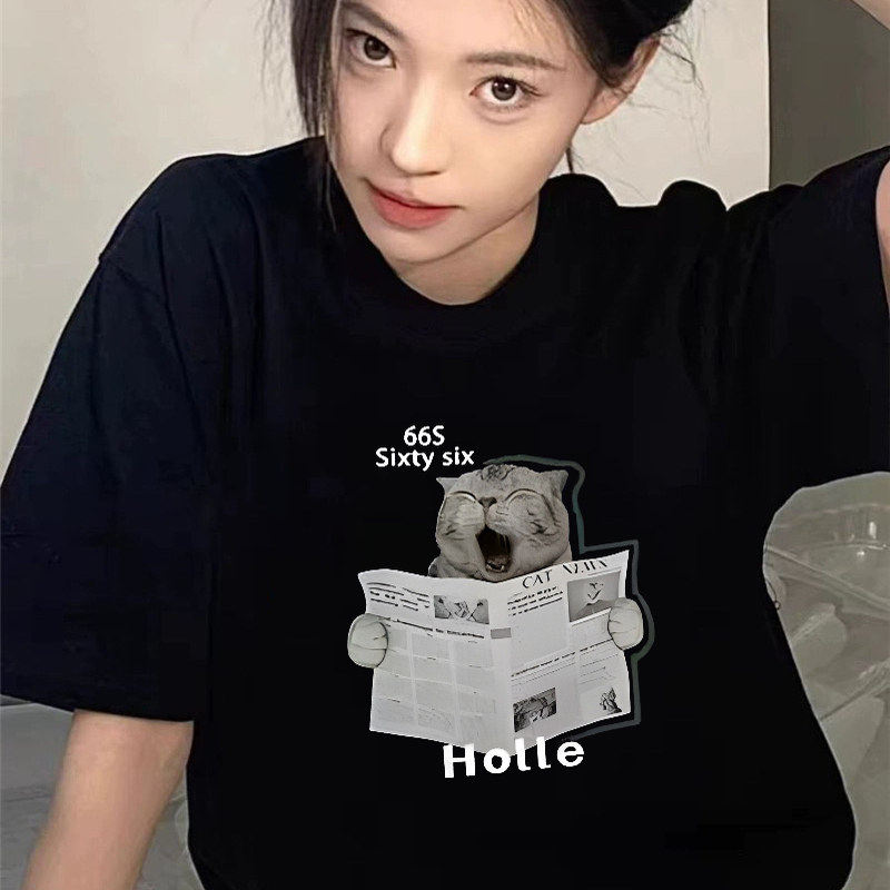 美式高街纯棉黑色短袖T恤女2026新款夏季设计感小众宽松半袖上衣