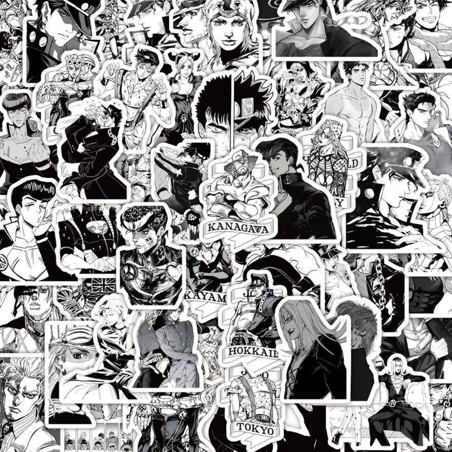 120张黑白jojo的奇妙冒险动漫贴纸diy手机壳二次元周边装饰贴画