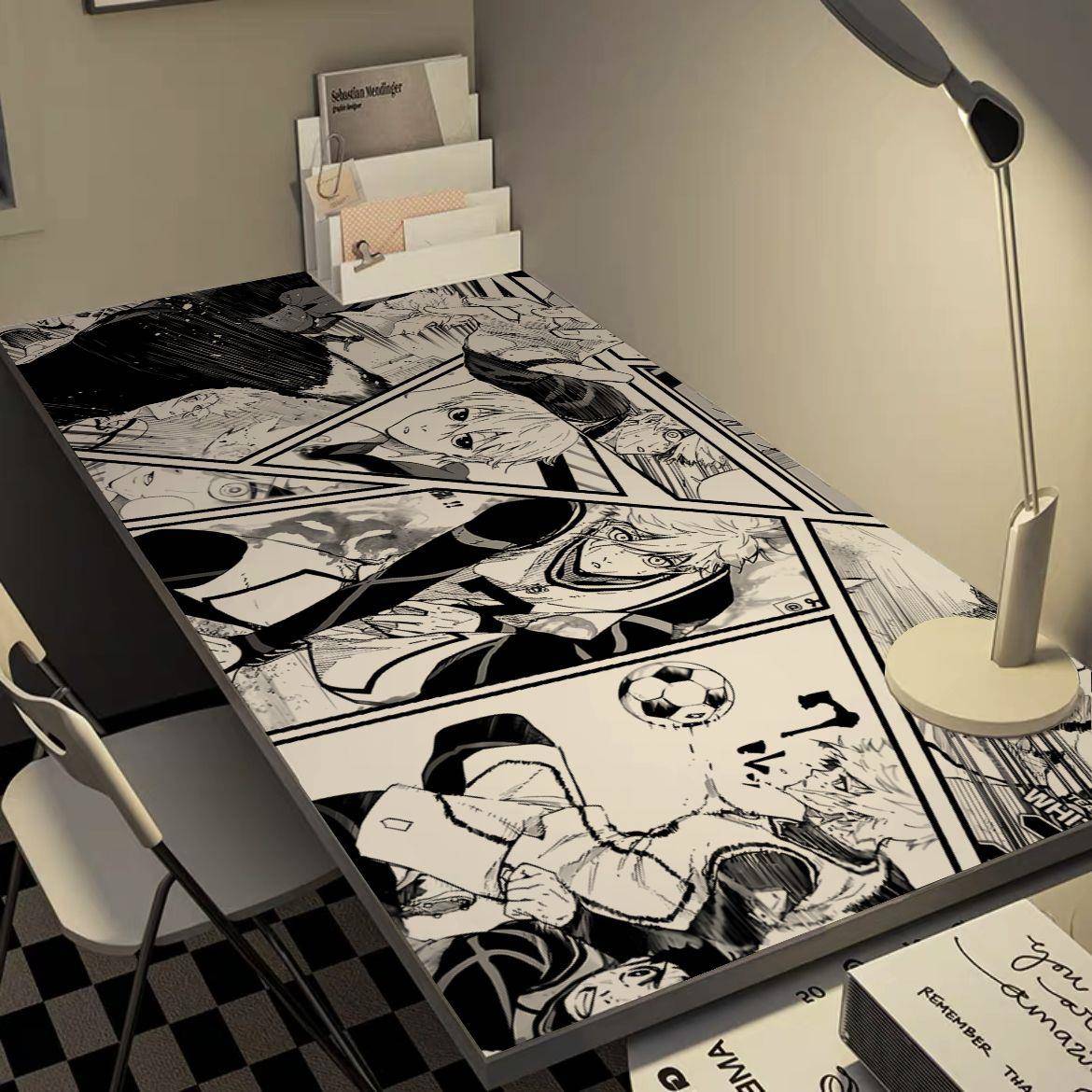 蓝色监狱防水皮革桌垫ins风高颜值学生写字台垫宿舍书桌垫二次元