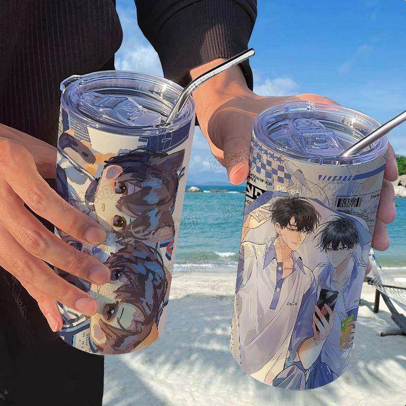 贺朝谢俞伪装学渣咖啡杯带吸管随手水杯ins高颜值304不锈钢保温