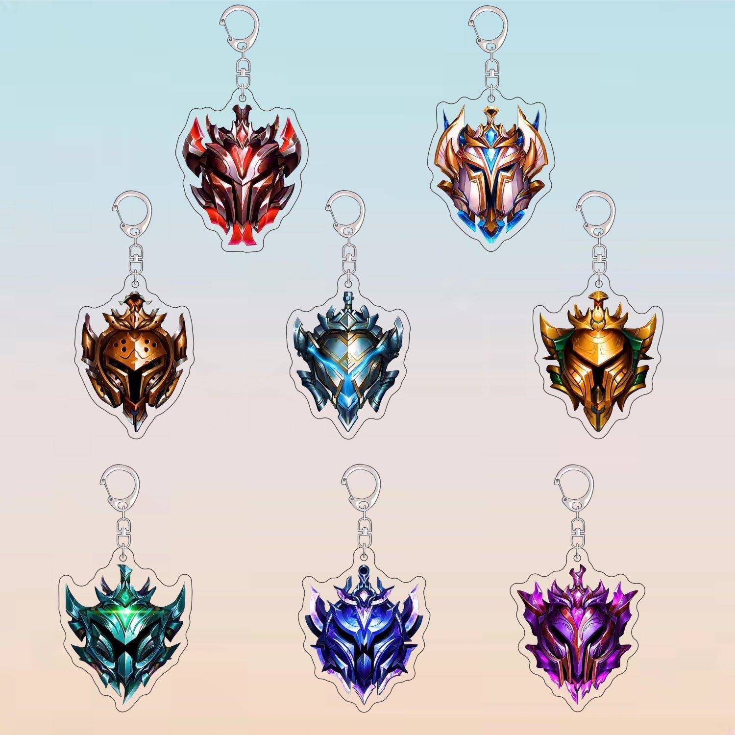 英雄联盟段位钥匙扣游戏周边LOL徽章怪挂件超凡大师强王者挂饰