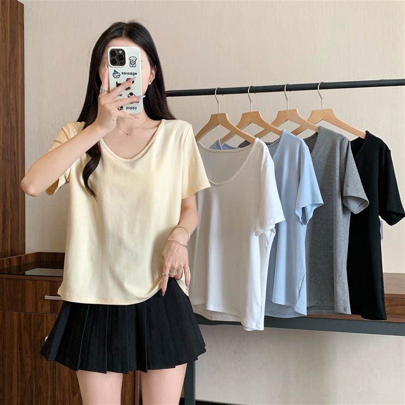 大码休闲哺乳装外出短袖白色T恤纯棉正肩宽松显瘦产后喂奶上衣夏