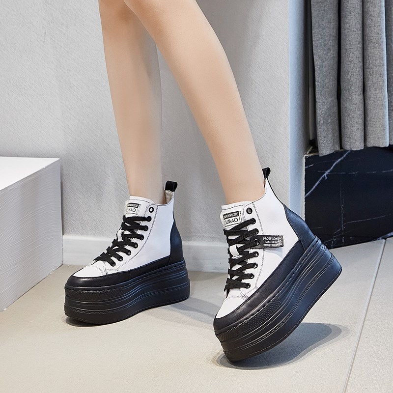 欧货厚底小白鞋内增高10cm女鞋小个子休闲真皮松糕轻便加绒高帮鞋