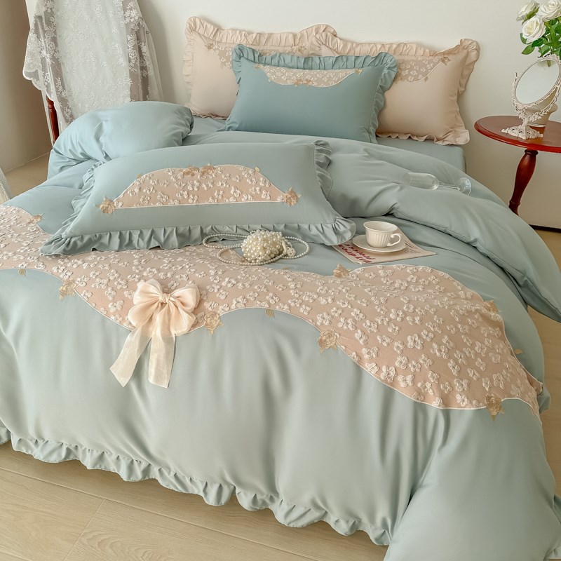 轻奢高级感120支纯棉四件套全棉公主风被套床单亲肤裸睡床上用品