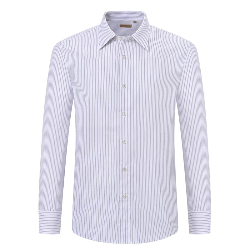 165001白底黑条纹  春秋新款修身长袖衬衫男商务正装男士条纹衬衣