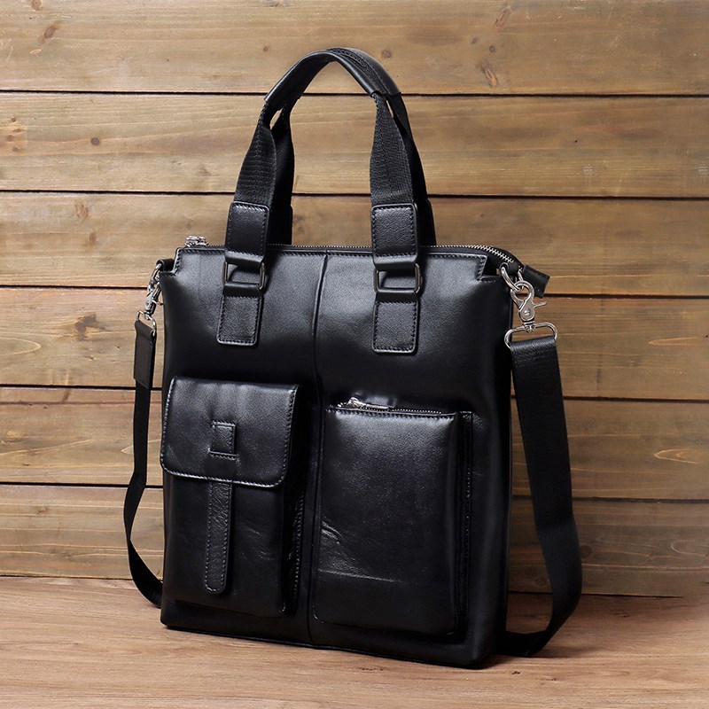 真皮公文包男士手提包头层牛皮斜挎包商务通勤文件包出差电脑包竖