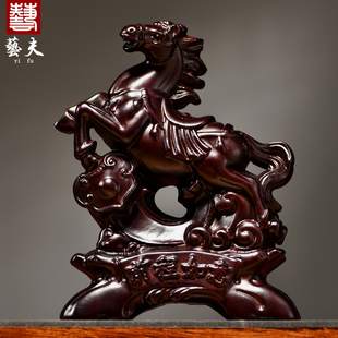 黑檀木雕马摆件实木生肖马到成功家居客厅酒柜办公室开Z业中式礼