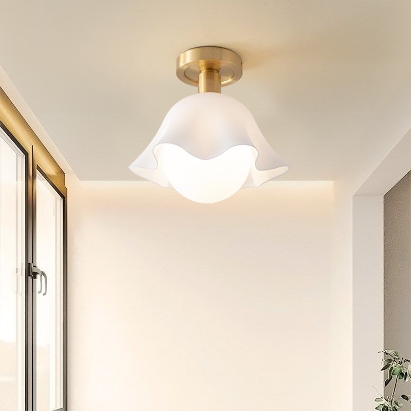 北欧全铜吸顶灯进门入户玄关过道走廊楼梯间法式奶油风花朵阳台灯