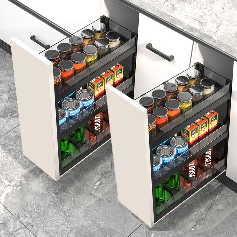 厨房橱柜调味调料拉篮窄柜抽屉式台面超薄侧拉极窄浅柜抽拉置物架