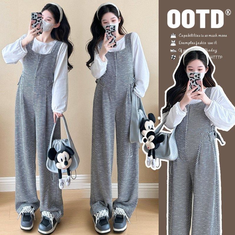 孕妇套装秋冬两件套2024时尚圆领衬衫长袖上衣宽松条纹阔腿背带裤,孕妇装/孕产妇用品/营养,套装,淘宝优惠券,粉丝福利购,淘宝优惠卷