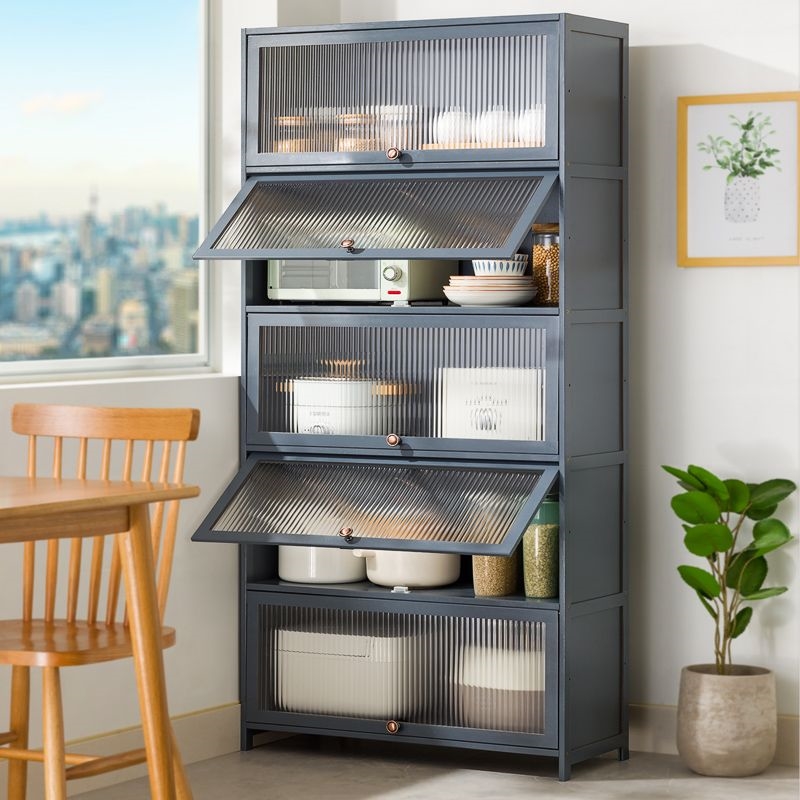 竹子储物柜厨房置物架家用落地多层多功能微波炉收纳柜子碗柜杂物