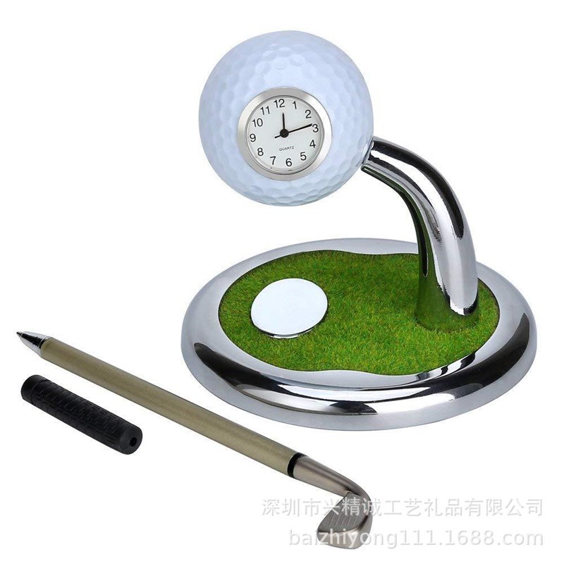 源头厂家高尔夫钟表笔座时尚办公桌装饰摆件书写文具用品广告礼品