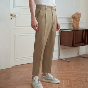 2024春夏新款 直筒九分高腰卡其色西裤 男修身 澳嘉可机洗商务休闲裤