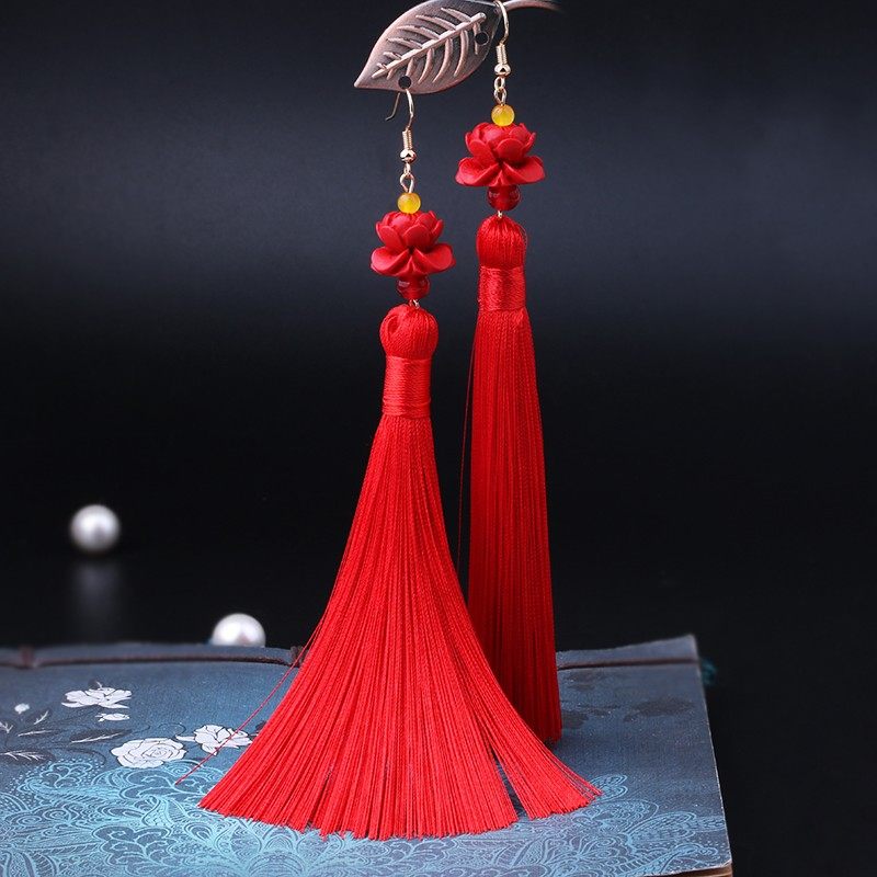 中国风复古耳坠长款潮夸张大气流苏耳环女超仙朱砂红配饰旗袍耳饰,饰品/流行首饰/时尚饰品新,耳环,淘宝优惠券,粉丝福利购,淘宝优惠卷