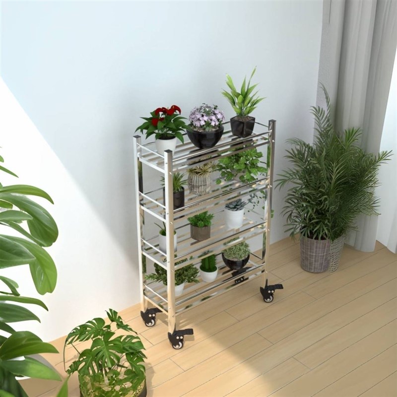 户外置物架不锈钢阳台置物架花架收纳架多层厨房落地可移动带轮架