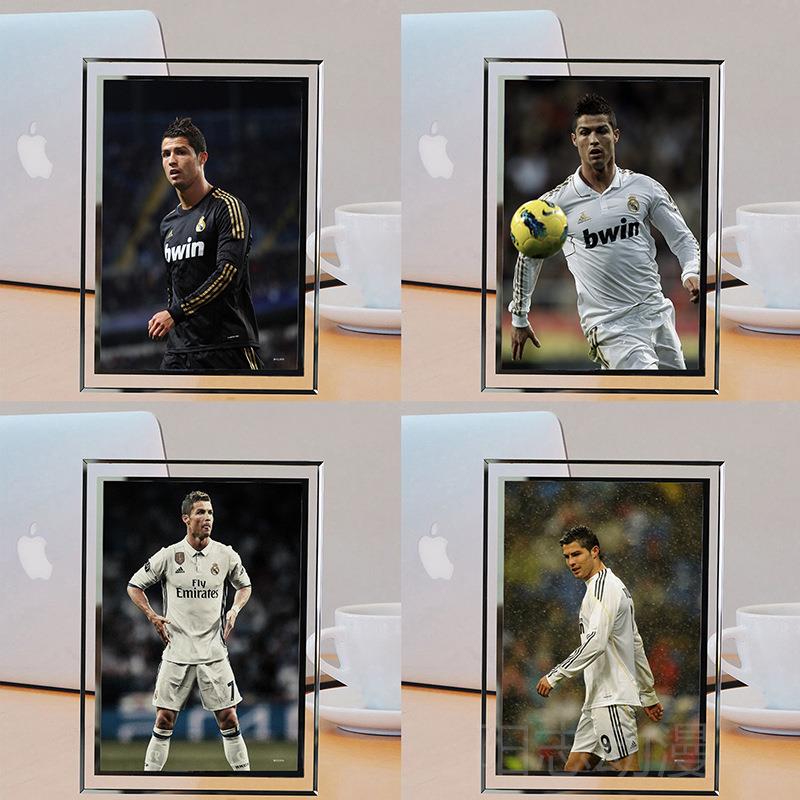 足球明星人物周边C罗水晶相框画7寸6寸照5寸片明星玻璃相框画摆台