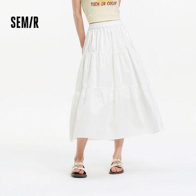 [商场同款]森马半身裙女A字优雅百搭2025新款夏季白色蛋糕裙简约