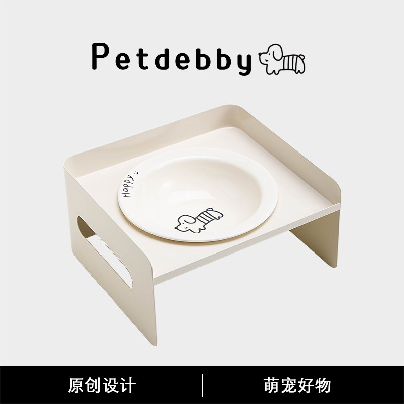 Petdebby新款方块猫碗架餐桌狗碗猫食盆陶瓷宠物水碗粮防漏食护颈