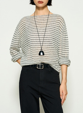 张小某梨形定制 马海毛混纺软糯圆领显瘦条纹长袖毛衣1BW07M1964