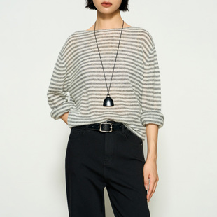 张小某梨形定制 马海毛混纺软糯圆领显瘦条纹长袖毛衣1BW07M1964