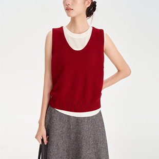张小某梨形显瘦定制 针织背心1BW07B1965 100%羊毛柔软百搭U领无袖