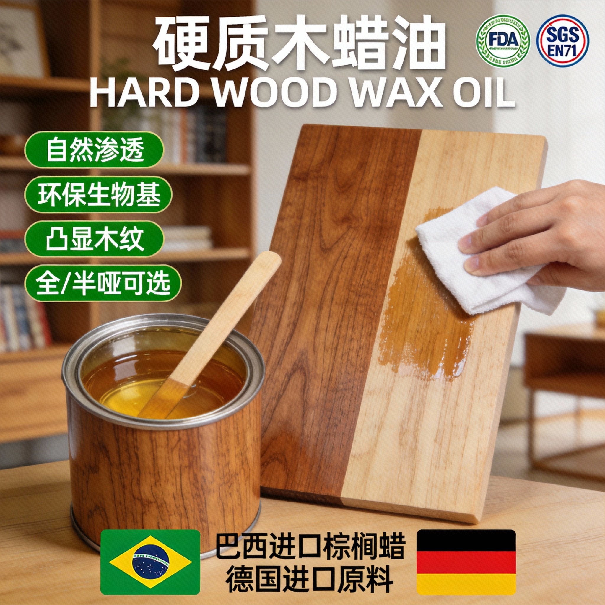 德国哑光油性硬质木蜡油天然胡桃木实木家具保养透明色地板食品级