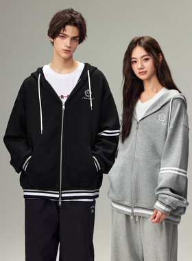 【DNA官方】空气层条纹连帽开衫卫衣2025年秋季宽松透气拉链外套