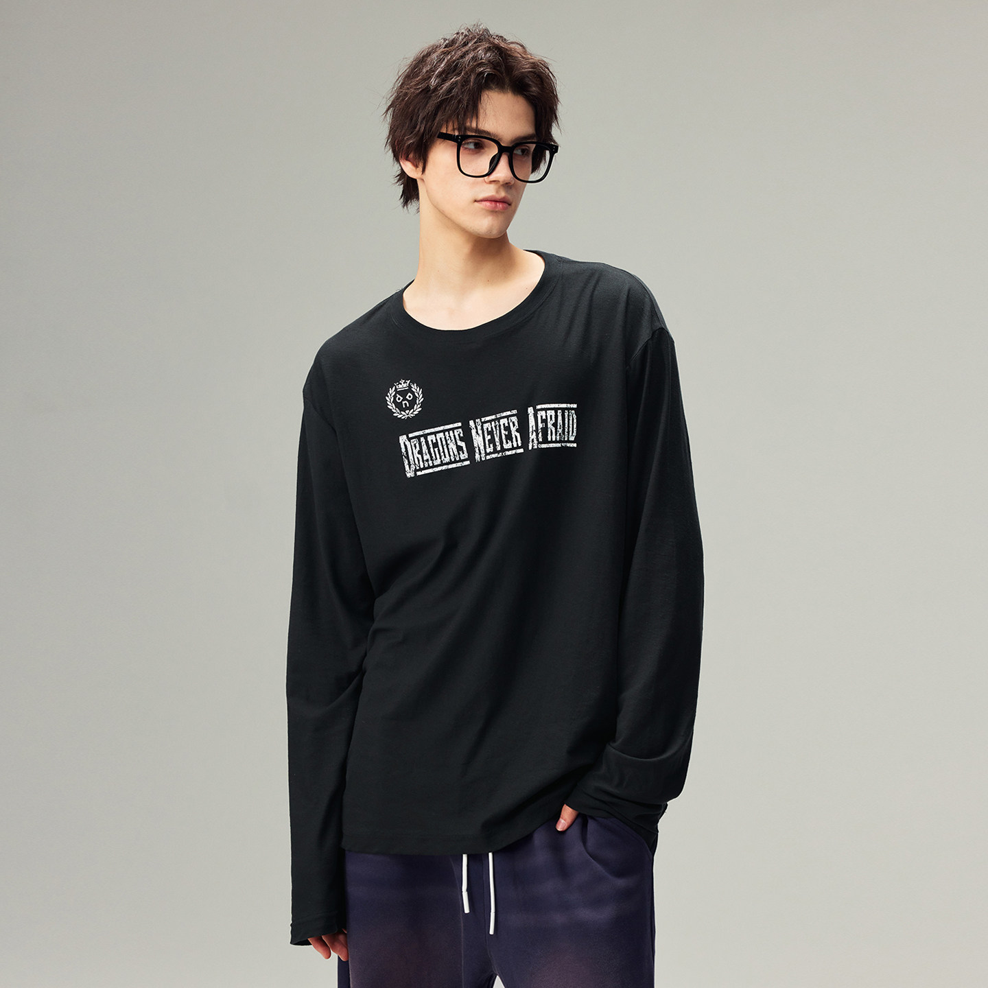 【明星同款】DNA长袖T恤男25秋时尚休闲堆浆印花情侣打底t恤衫