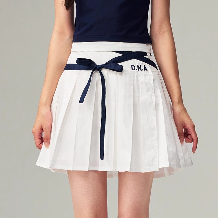 【DNA官方】绑带字母百褶短裙2025夏季时尚百搭修身显瘦半身裙