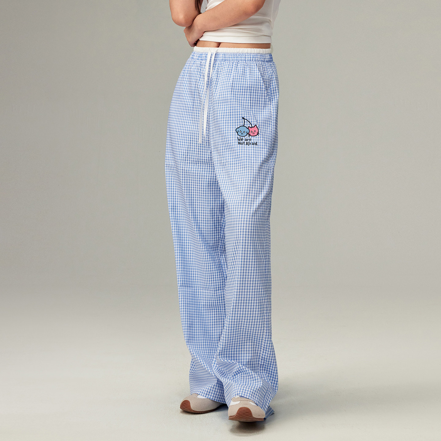 【DNA官方】双腰头撞色印花休闲格子裤2025年夏季新款直筒阔腿