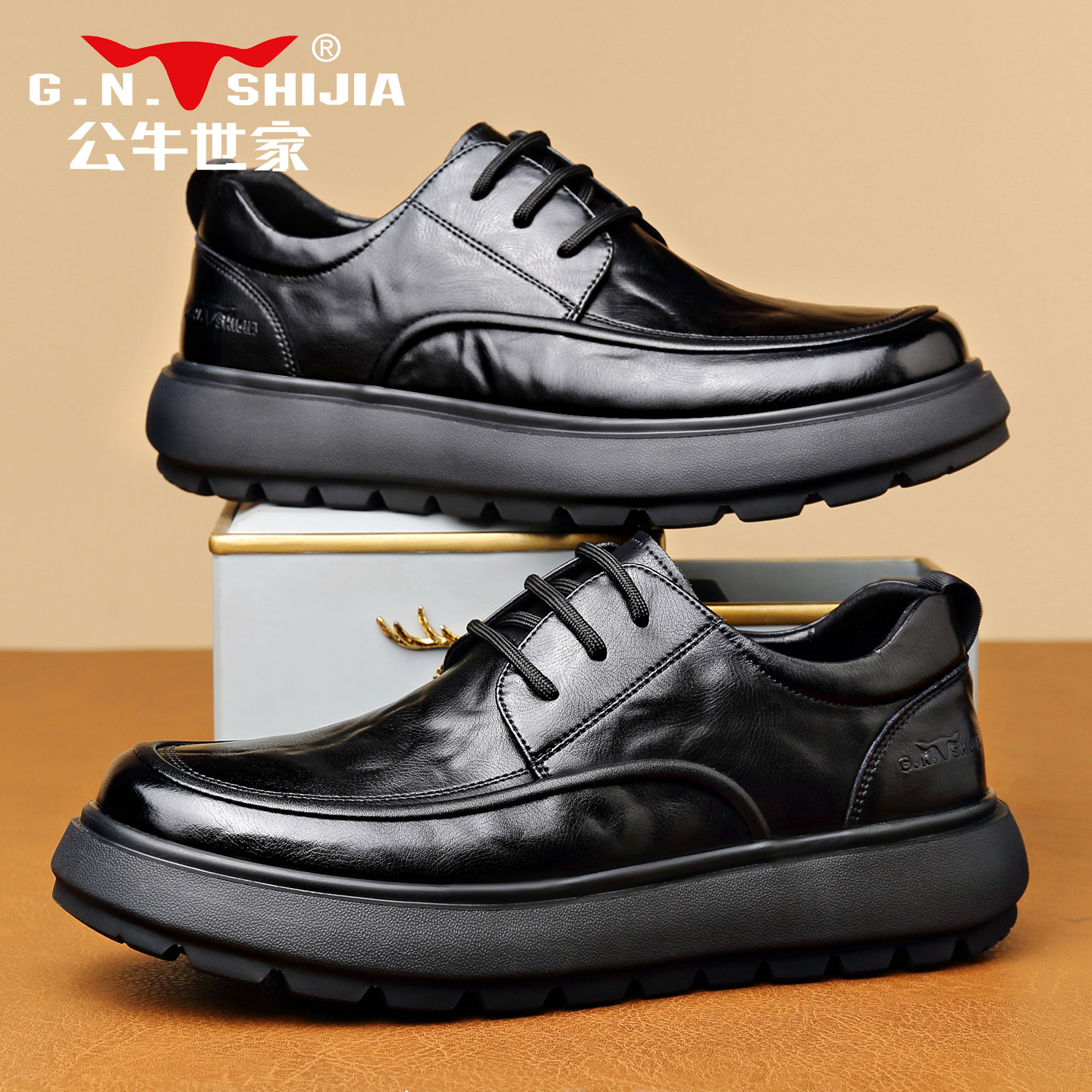 公牛世家休闲皮鞋男士冬季商务黑色豆豆男鞋真皮牛皮一脚蹬乐福鞋,流行男鞋,休闲皮鞋,淘宝优惠券,粉丝福利购,淘宝优惠卷