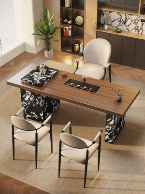 客厅茶桌家用小茶台小型意式现代轻奢高级感实木岩板新款阳台茶桌