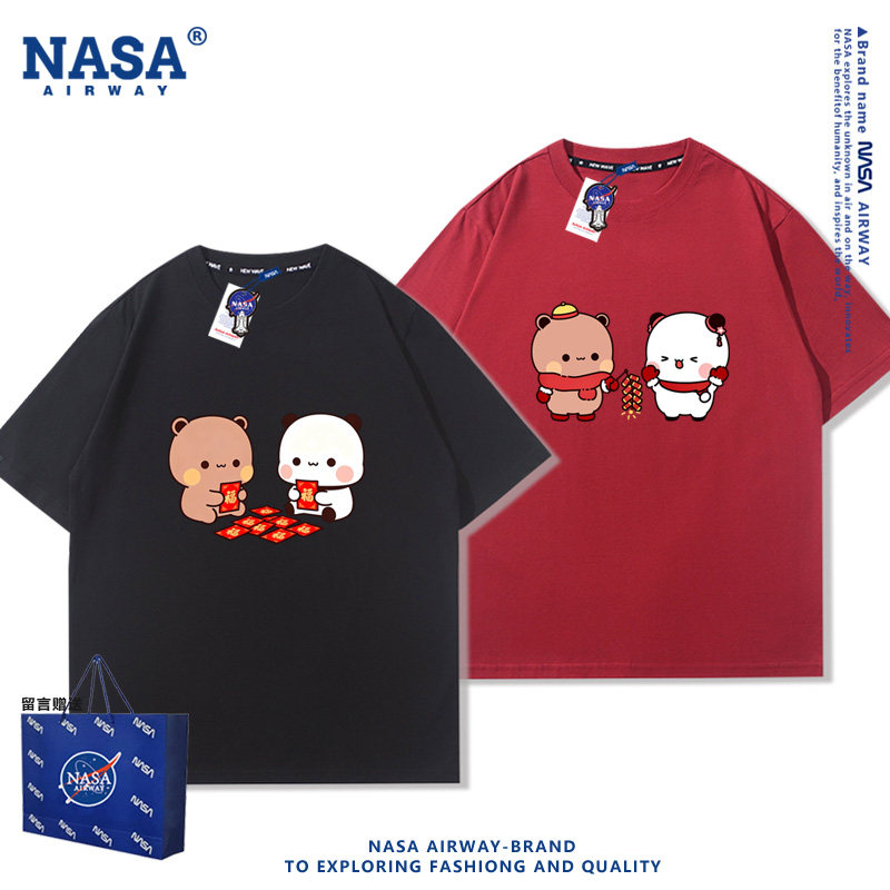 NASA AW一二布布卡通图案马年情侣男女纯棉短袖T恤夏季半袖上衣服