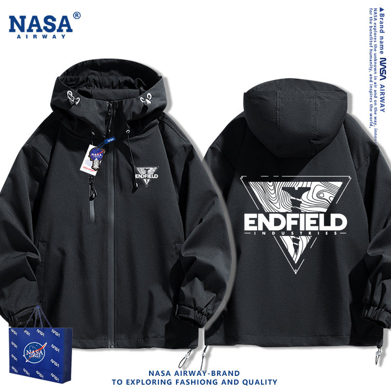 NASA联名明日方舟终末地工业LOGO印花周边男女连帽冲锋衣夹克外套