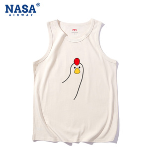 NASA潮牌叮咚鸡搞笑趣味纯棉无袖背心t恤男女夏季宽松坎肩上衣潮