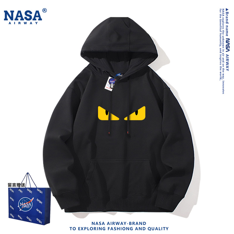 NASA联名恶魔之眼美式潮牌连帽卫衣男女秋冬加绒款百搭宽松上衣服