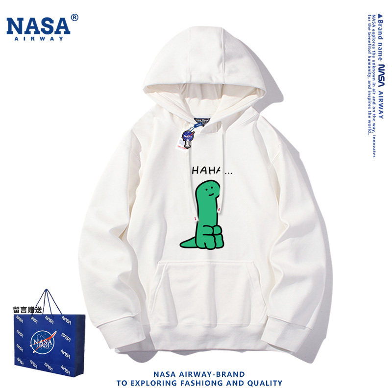 NASA AW乔古漫绿色可爱小恐龙韩国卡通图案连帽卫衣男女春秋上衣