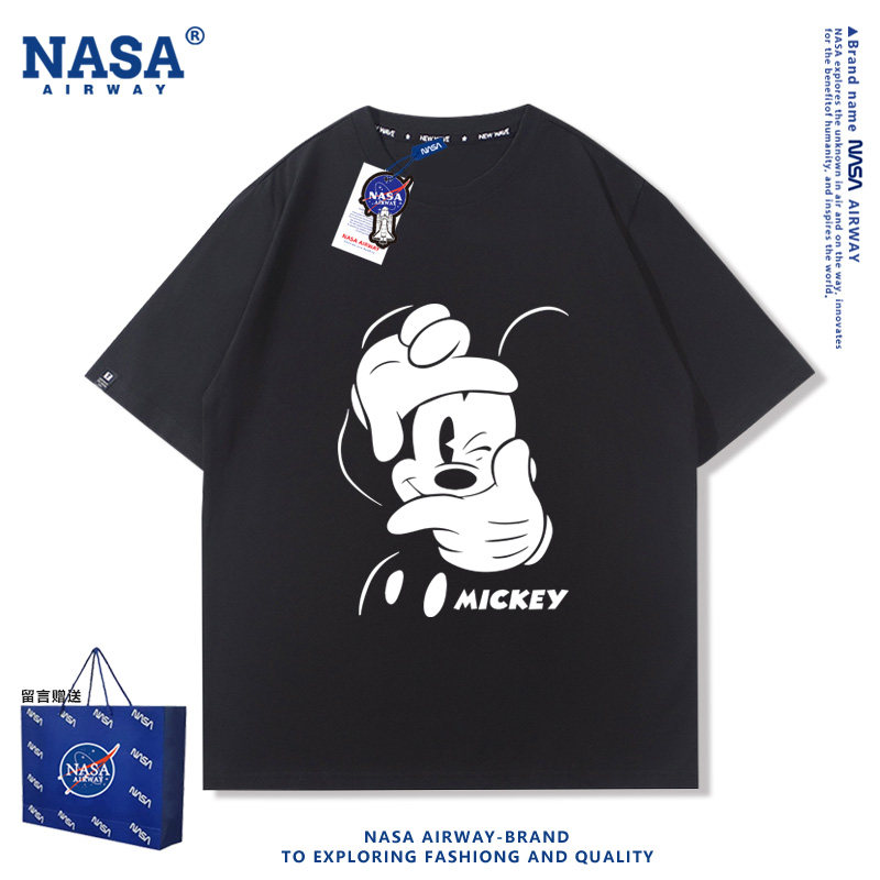 NASA联名美式国潮卡通米奇纯棉短袖t恤男女生宽松情侣款半袖衣服